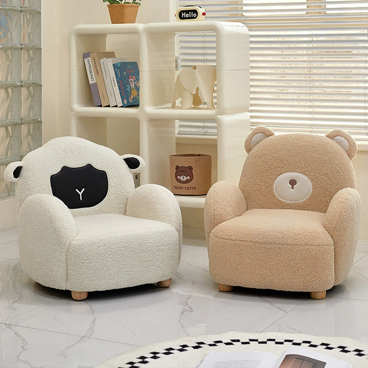 Sillón sofá contemporáneo y creativo con forma de animal en tela sherpa y madera para dormitorio infantil y sala de estar 