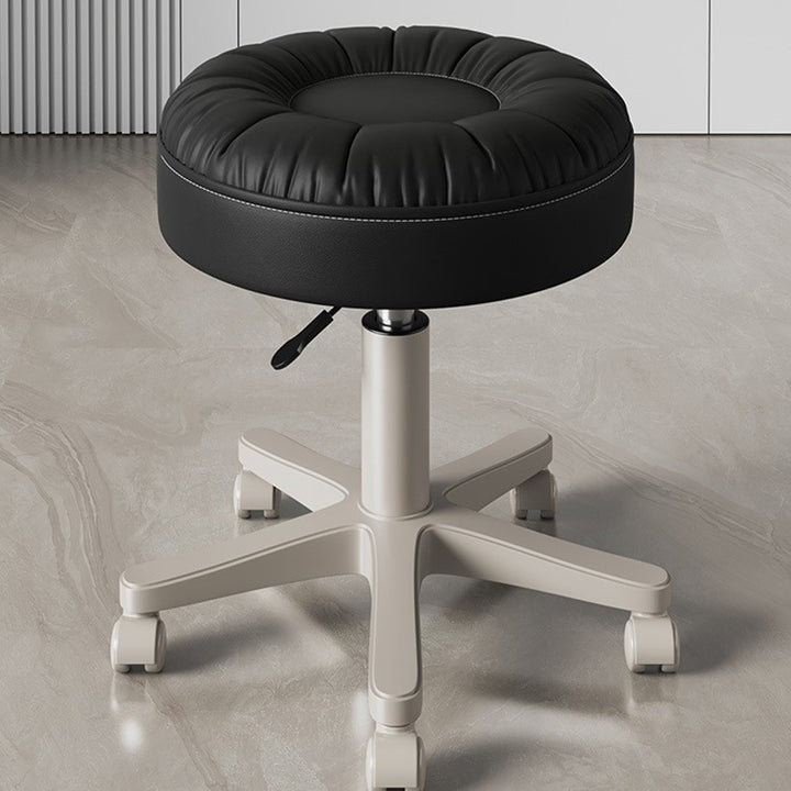 Modern Minimalist Faux Leather &amp; Nylon Round Vanity Stool With Adjustable Height And Swivel For Bedroom &amp; Living Room