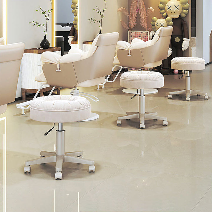 Modern Minimalist Faux Leather &amp; Nylon Round Vanity Stool With Adjustable Height And Swivel For Bedroom &amp; Living Room