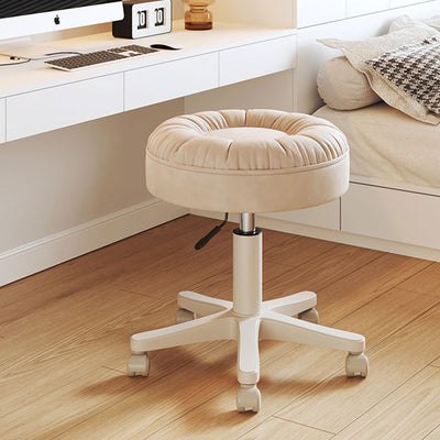 Modern Minimalist Faux Leather & Nylon Round Vanity Stool With Adjustable Height And Swivel For Bedroom & Living Room