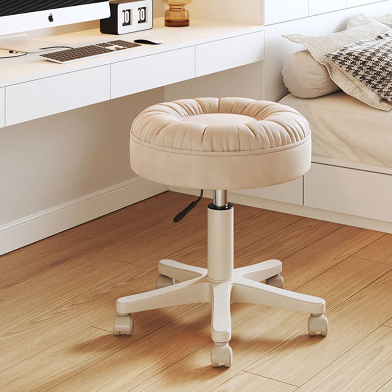 Modern Minimalist Faux Leather & Nylon Round Vanity Stool With Adjustable Height And Swivel For Bedroom & Living Room