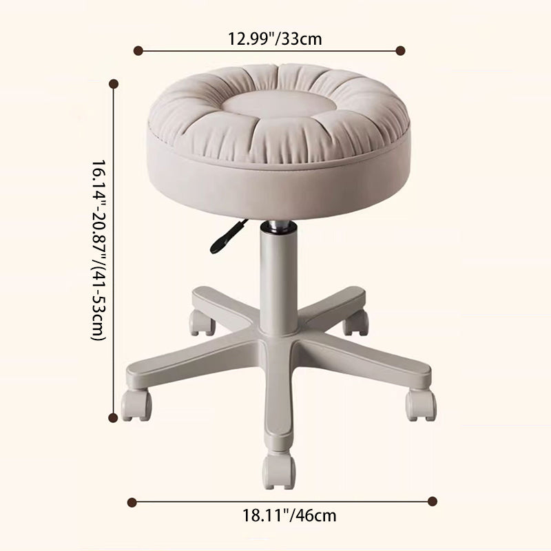 Modern Minimalist Faux Leather & Nylon Round Vanity Stool With Adjustable Height And Swivel For Bedroom & Living Room