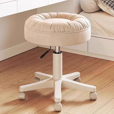 Modern Minimalist Faux Leather & Nylon Round Vanity Stool With Adjustable Height And Swivel For Bedroom & Living Room
