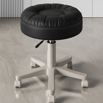 Modern Minimalist Faux Leather & Nylon Round Vanity Stool With Adjustable Height And Swivel For Bedroom & Living Room