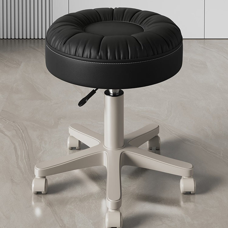 Modern Minimalist Faux Leather & Nylon Round Vanity Stool With Adjustable Height And Swivel For Bedroom & Living Room