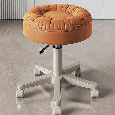 Modern Minimalist Faux Leather & Nylon Round Vanity Stool With Adjustable Height And Swivel For Bedroom & Living Room