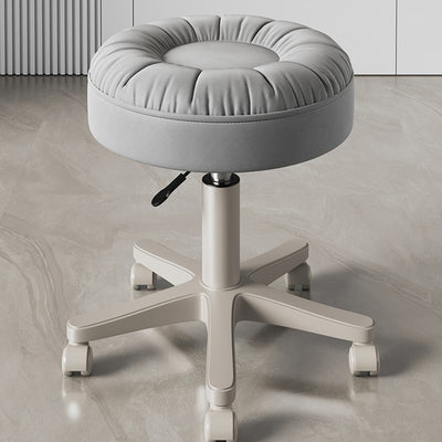 Modern Minimalist Faux Leather & Nylon Round Vanity Stool With Adjustable Height And Swivel For Bedroom & Living Room