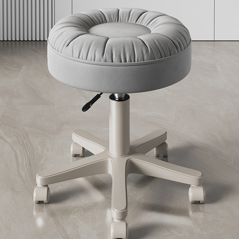 Modern Minimalist Faux Leather & Nylon Round Vanity Stool With Adjustable Height And Swivel For Bedroom & Living Room