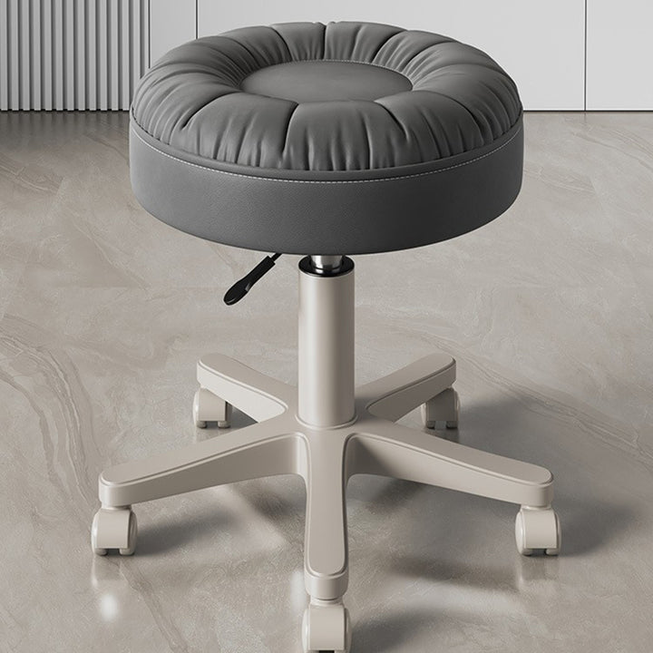 Modern Minimalist Faux Leather &amp; Nylon Round Vanity Stool With Adjustable Height And Swivel For Bedroom &amp; Living Room