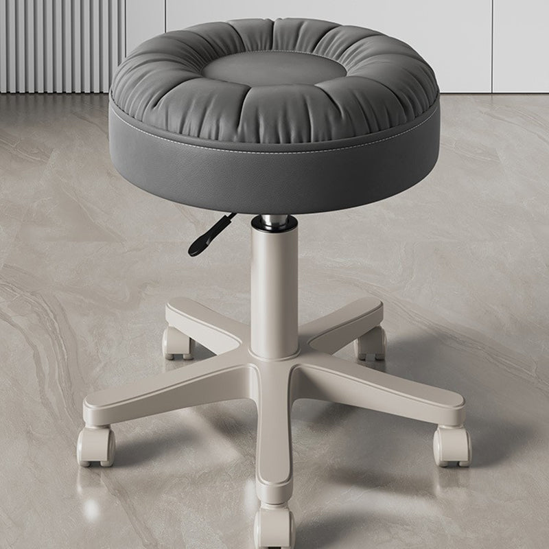 Modern Minimalist Faux Leather & Nylon Round Vanity Stool With Adjustable Height And Swivel For Bedroom & Living Room
