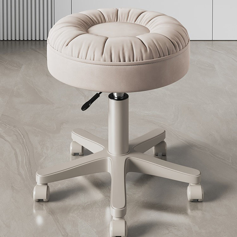 Modern Minimalist Faux Leather & Nylon Round Vanity Stool With Adjustable Height And Swivel For Bedroom & Living Room