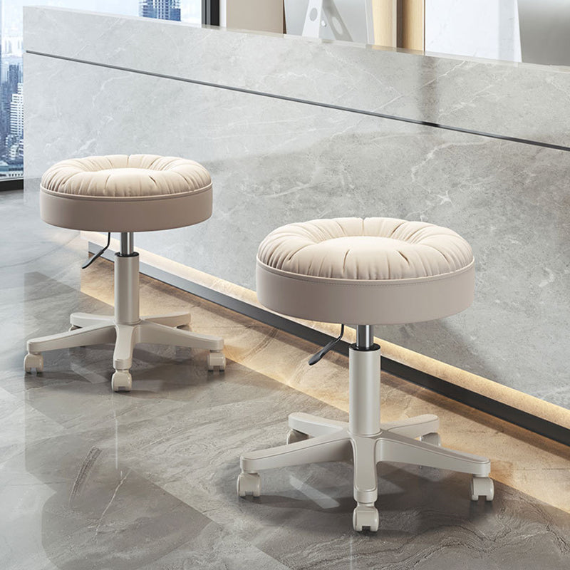 Modern Minimalist Faux Leather & Nylon Round Vanity Stool With Adjustable Height And Swivel For Bedroom & Living Room
