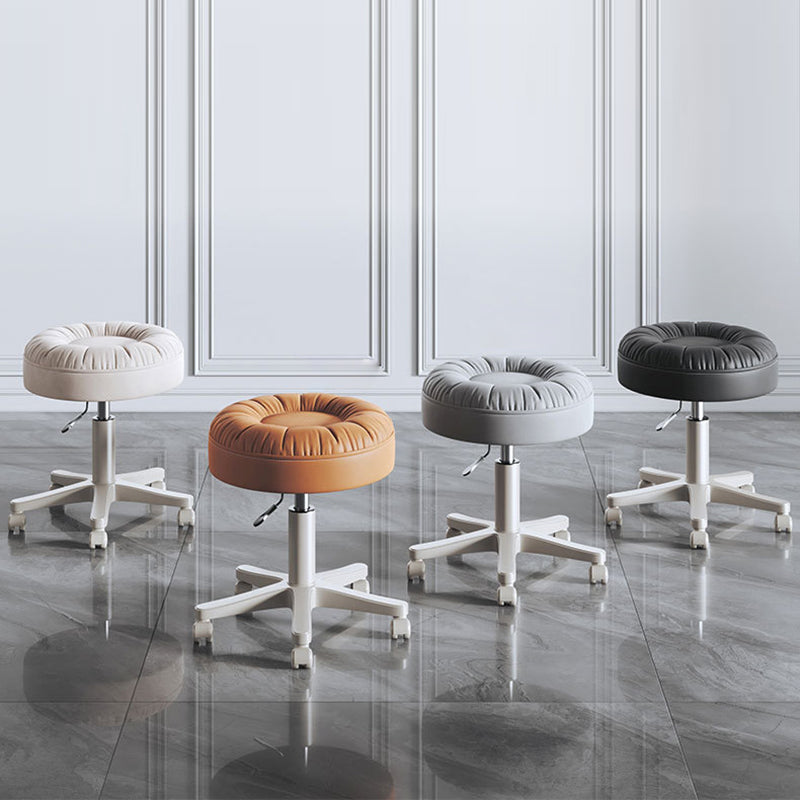 Modern Minimalist Faux Leather & Nylon Round Vanity Stool With Adjustable Height And Swivel For Bedroom & Living Room