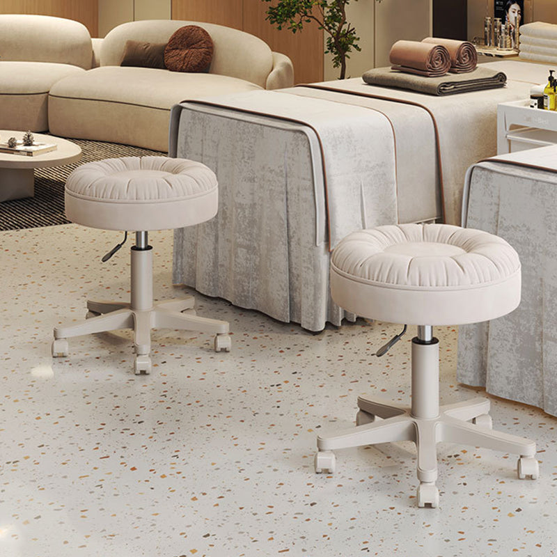 Modern Minimalist Faux Leather & Nylon Round Vanity Stool With Adjustable Height And Swivel For Bedroom & Living Room