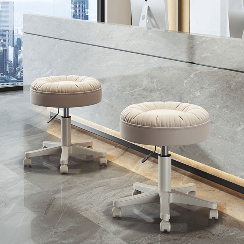 Modern Minimalist Faux Leather & Nylon Round Vanity Stool With Adjustable Height And Swivel For Bedroom & Living Room