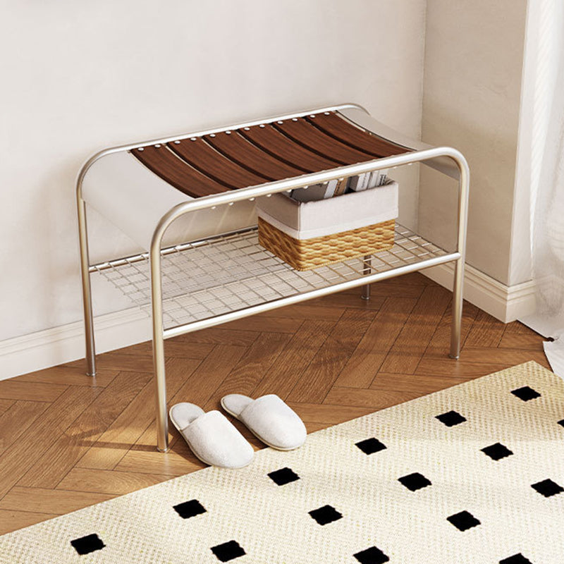 Moderne Mid-Century Bank aus Kohlenstoffstahl und Holz für den Eingangsbereich, das Schlafzimmer und das Wohnzimmer 