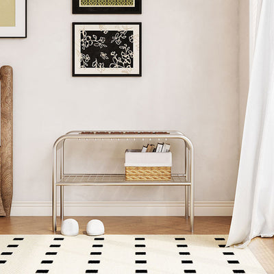 Moderne Mid-Century Bank aus Kohlenstoffstahl und Holz für den Eingangsbereich, das Schlafzimmer und das Wohnzimmer 