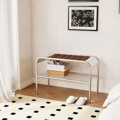 Moderne Mid-Century Bank aus Kohlenstoffstahl und Holz für den Eingangsbereich, das Schlafzimmer und das Wohnzimmer 