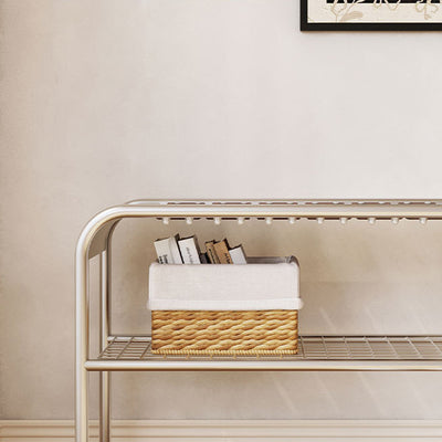 Moderne Mid-Century Bank aus Kohlenstoffstahl und Holz für den Eingangsbereich, das Schlafzimmer und das Wohnzimmer 