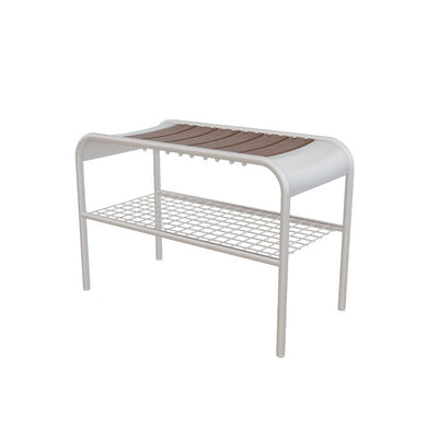 Moderne Mid-Century Bank aus Kohlenstoffstahl und Holz für den Eingangsbereich, das Schlafzimmer und das Wohnzimmer 