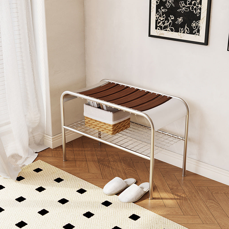 Moderne Mid-Century Bank aus Kohlenstoffstahl und Holz für den Eingangsbereich, das Schlafzimmer und das Wohnzimmer 