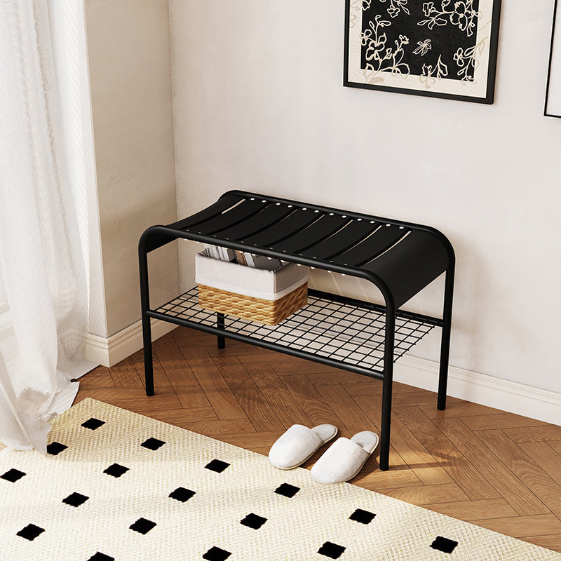 Moderne Mid-Century Bank aus Kohlenstoffstahl und Holz für den Eingangsbereich, das Schlafzimmer und das Wohnzimmer 