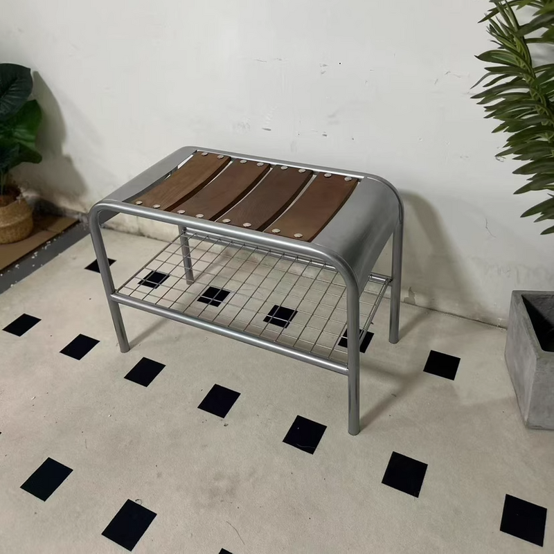 Moderne Mid-Century Bank aus Kohlenstoffstahl und Holz für den Eingangsbereich, das Schlafzimmer und das Wohnzimmer 