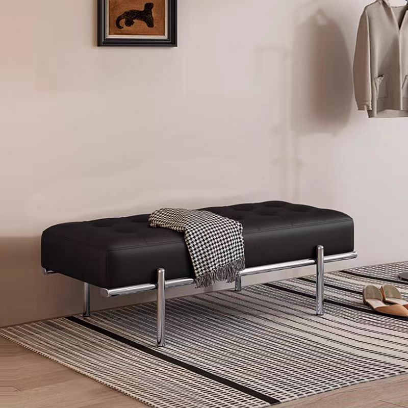 Moderner minimalistischer rechteckiger Faux-Leder-Edelstahl-Bank für Eingangsbereich, Schlafzimmer und Wohnzimmer 