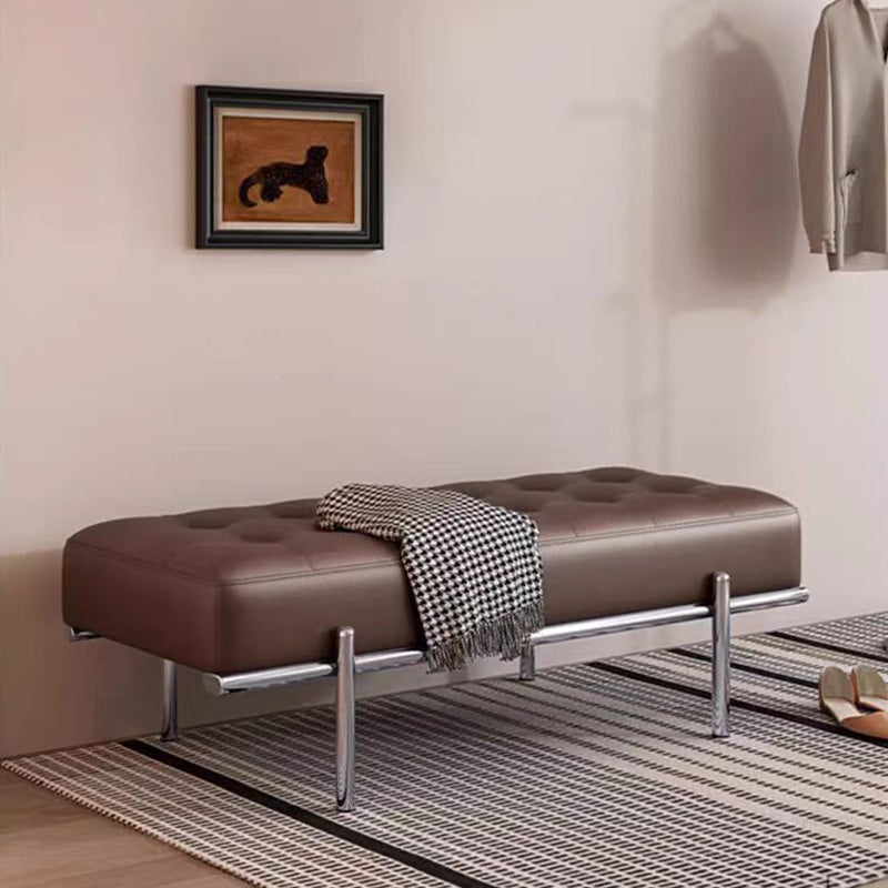Moderner minimalistischer rechteckiger Faux-Leder-Edelstahl-Bank für Eingangsbereich, Schlafzimmer und Wohnzimmer 