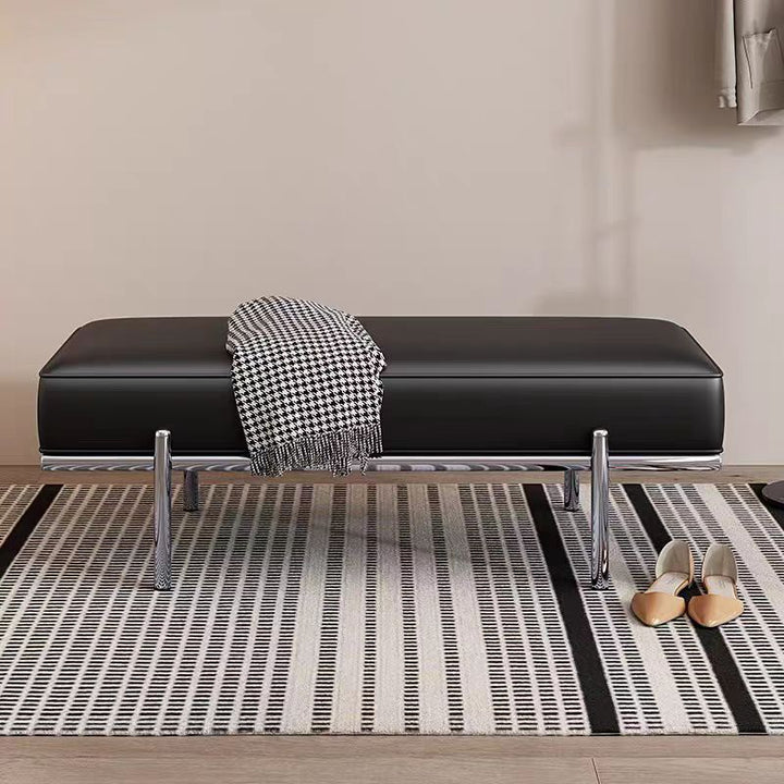 Moderner minimalistischer rechteckiger Faux-Leder-Edelstahl-Bank für Eingangsbereich, Schlafzimmer und Wohnzimmer 