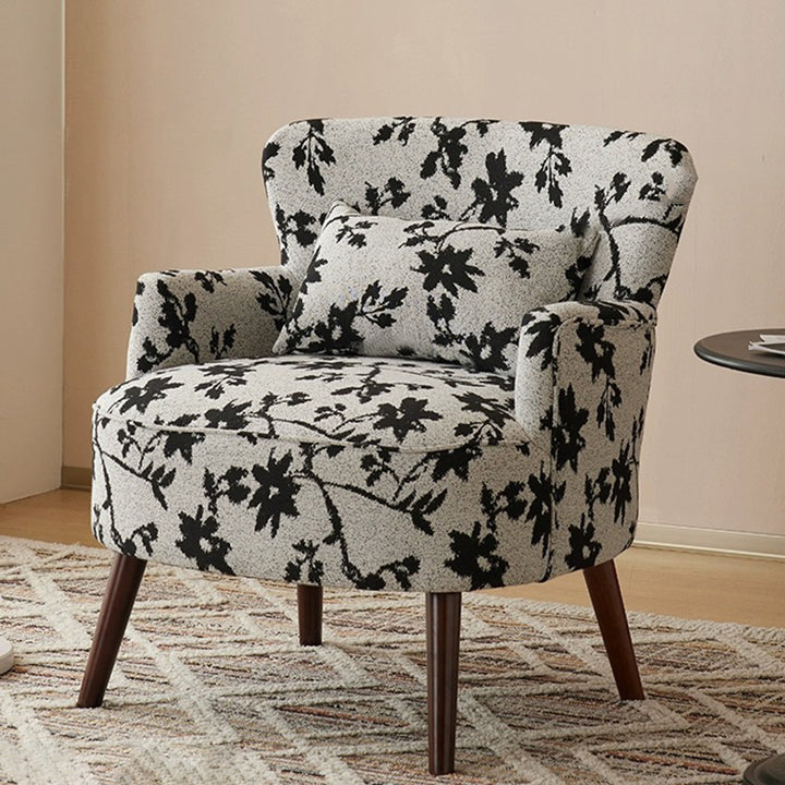 Fauteuil carré en bois, cuir synthétique, lin et coton vintage traditionnel pour salon et chambre 