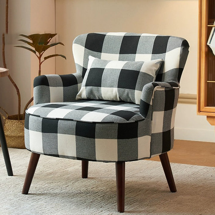 Traditional Vintage Cotton Linen Faux Leather Wood Square Sofa Armchair For Living Room And Bedroom
