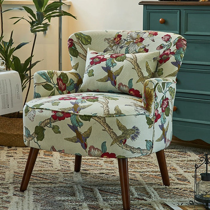 Traditional Vintage Cotton Linen Faux Leather Wood Square Sofa Armchair For Living Room And Bedroom