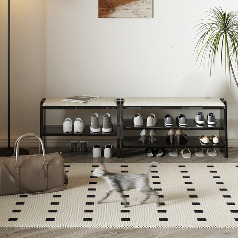 Modern Minimalist Acrylic &amp; Cotton Linen Trapezoid Bench For Entryway, Bedroom &amp; Living Room