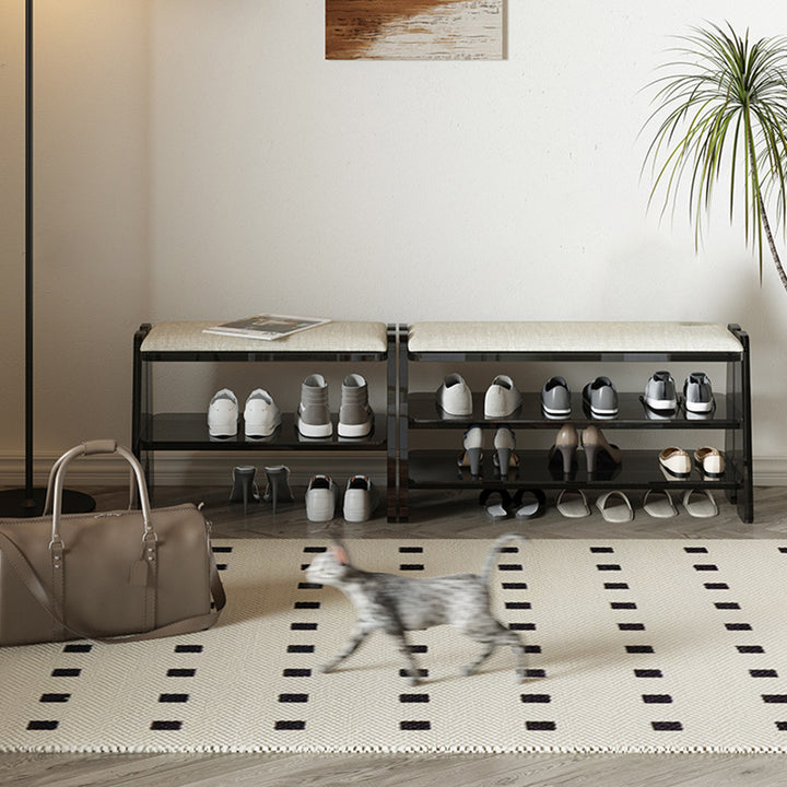 Modern Minimalist Acrylic &amp; Cotton Linen Trapezoid Bench For Entryway, Bedroom &amp; Living Room