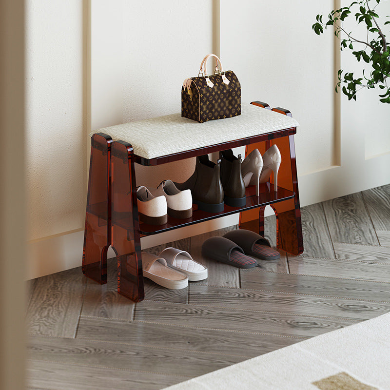 Modern Minimalist Acrylic &amp; Cotton Linen Trapezoid Bench For Entryway, Bedroom &amp; Living Room
