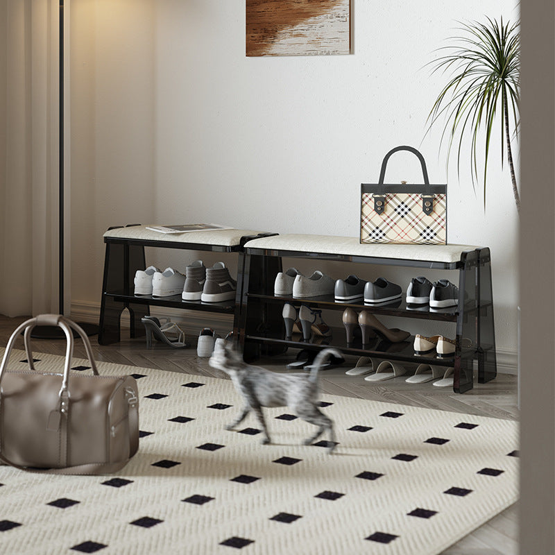 Moderner minimalistischer Trapezbank aus Acryl und Baumwollleinen für Eingangsbereich, Schlafzimmer & Wohnzimmer 