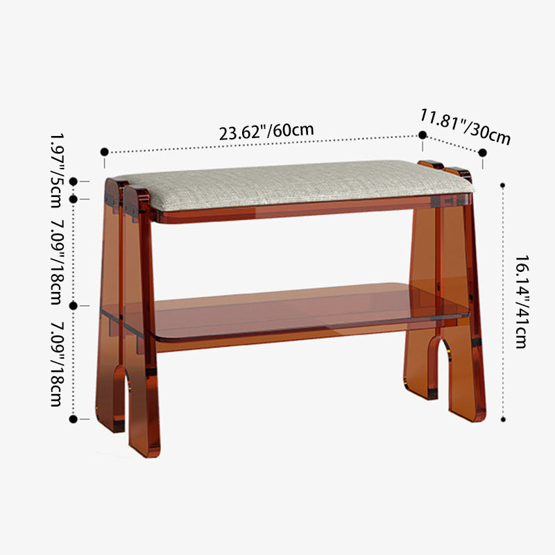Modern Minimalist Acrylic &amp; Cotton Linen Trapezoid Bench For Entryway, Bedroom &amp; Living Room