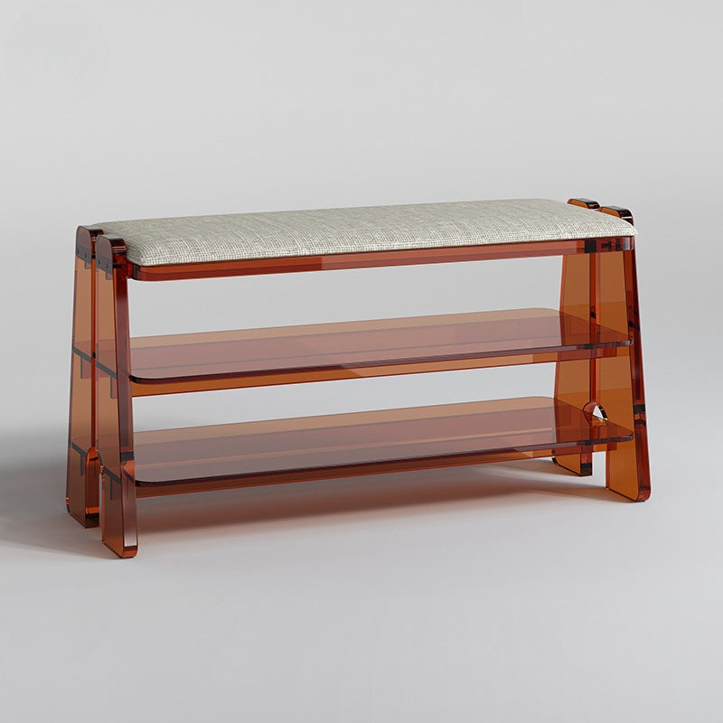 Modern Minimalist Acrylic &amp; Cotton Linen Trapezoid Bench For Entryway, Bedroom &amp; Living Room