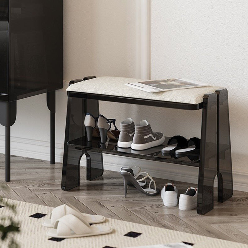 Modern Minimalist Acrylic &amp; Cotton Linen Trapezoid Bench For Entryway, Bedroom &amp; Living Room