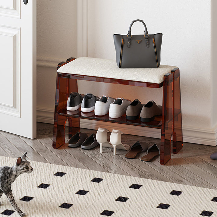 Modern Minimalist Acrylic &amp; Cotton Linen Trapezoid Bench For Entryway, Bedroom &amp; Living Room