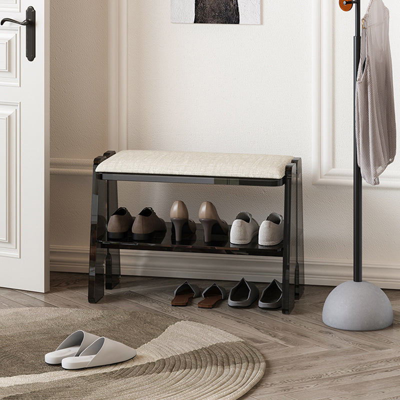 Modern Minimalist Acrylic &amp; Cotton Linen Trapezoid Bench For Entryway, Bedroom &amp; Living Room