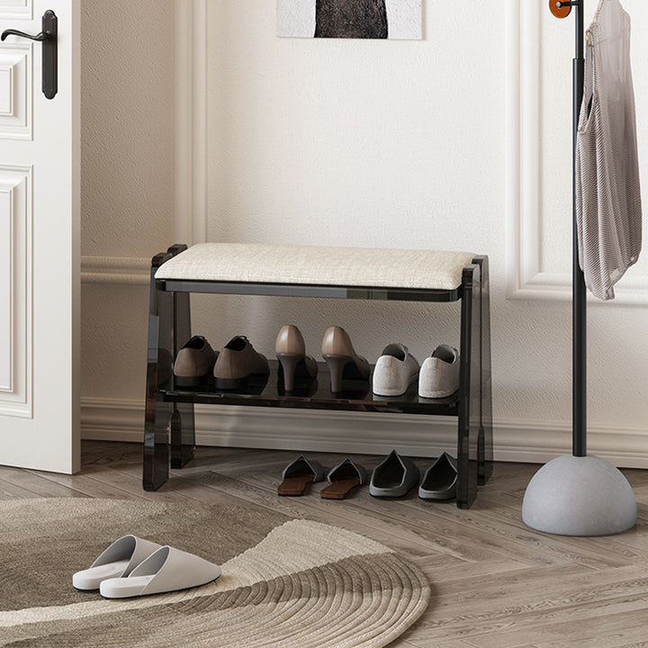 Modern Minimalist Acrylic &amp; Cotton Linen Trapezoid Bench For Entryway, Bedroom &amp; Living Room