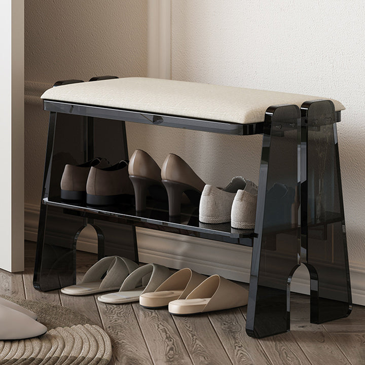 Modern Minimalist Acrylic &amp; Cotton Linen Trapezoid Bench For Entryway, Bedroom &amp; Living Room