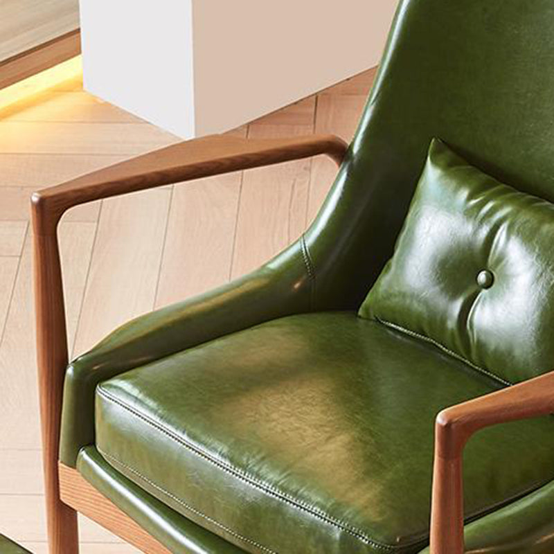 Contemporary Nordic Leather, Fabric & Wood Curved Accent Chair For Bedroom & Living Room