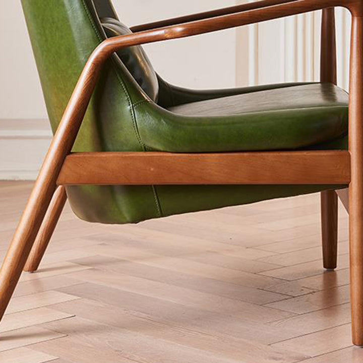 Zeitgenössischer nordischer Leder-, Stoff- &amp; Holz-Akzentstuhl mit geschwungener Form für Schlafzimmer &amp; Wohnzimmer 