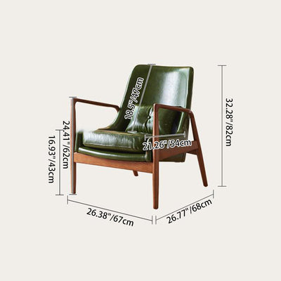 Contemporary Nordic Leather, Fabric & Wood Curved Accent Chair For Bedroom & Living Room