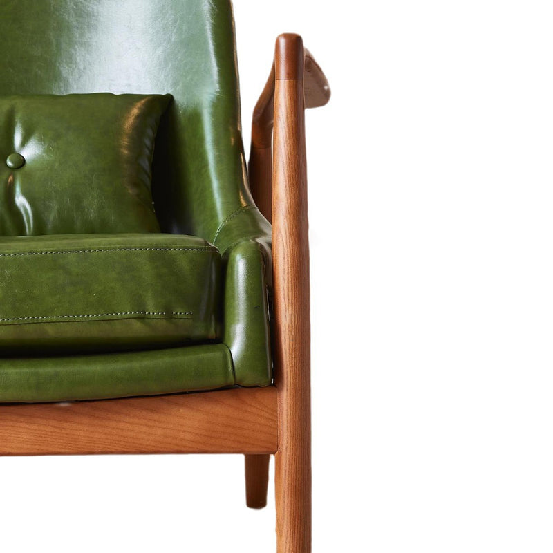 Contemporary Nordic Leather, Fabric & Wood Curved Accent Chair For Bedroom & Living Room