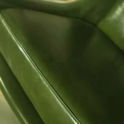 Contemporary Nordic Leather, Fabric & Wood Curved Accent Chair For Bedroom & Living Room