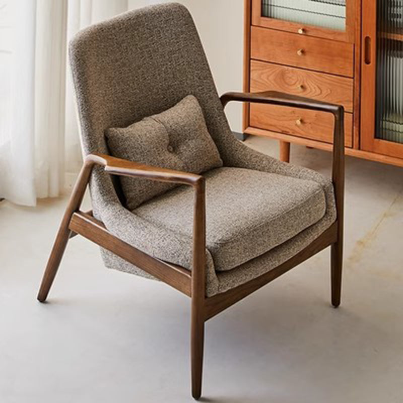 Contemporary Nordic Leather, Fabric & Wood Curved Accent Chair For Bedroom & Living Room
